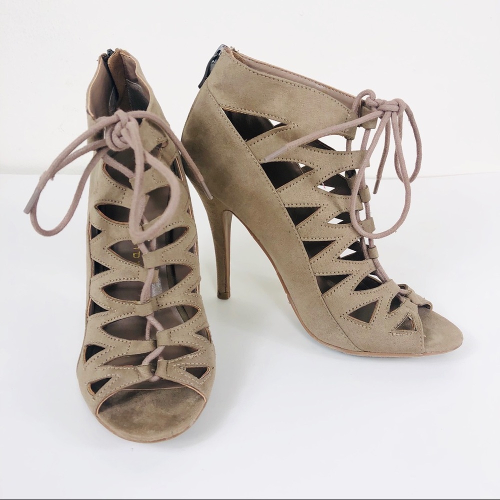 Chinese Laundry Taupe Cut-Out Peep Toe Booties/8M